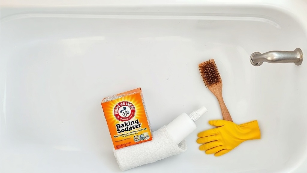 Gather oven cleaning supplies near tub: degreaser, baking soda, gloves.