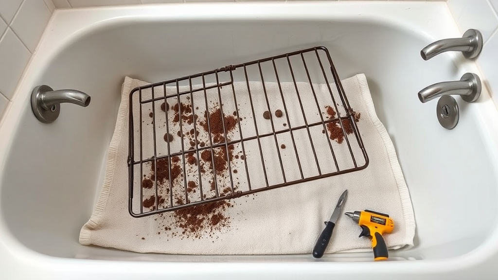 Protect tub with towels, carefully placing dirty oven racks.